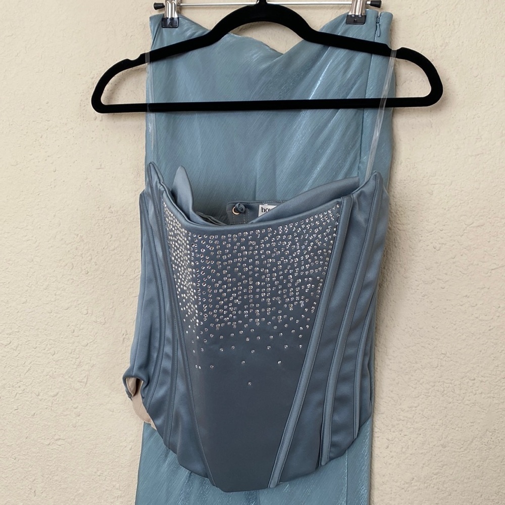 House of CB Set Nastassia & Amadi Cool Blue Embellished Satin corset Maxi sz XS - Picture 13 of 17